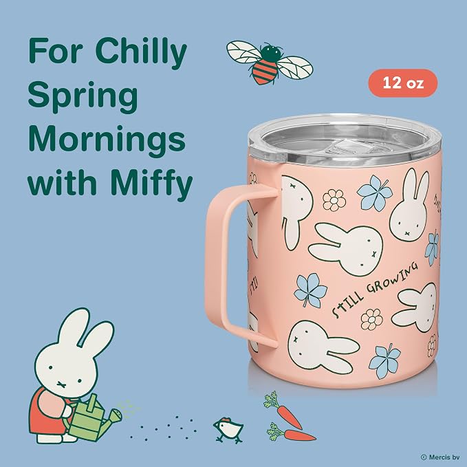 Dragon Glassware | Miffy Stainless Steel Camp Mug with Lid, 12 oz - Pink | Nijntje Insulated Camping Mug For Coffee, Tea, Matcha & Hot Beverages; Miffy Mug with Lid - Image 2