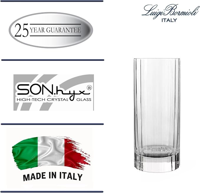 Luigi Bormioli Bach Highball Glasses, 16.5 Oz - Clear, Set of 4 | Durable Crystal Glasses, Ribbed Design Drinkware for Cocktails, Iced Tea & Juices, Smooth Rim, Heavy Base, Dishwasher Safe - Image 5