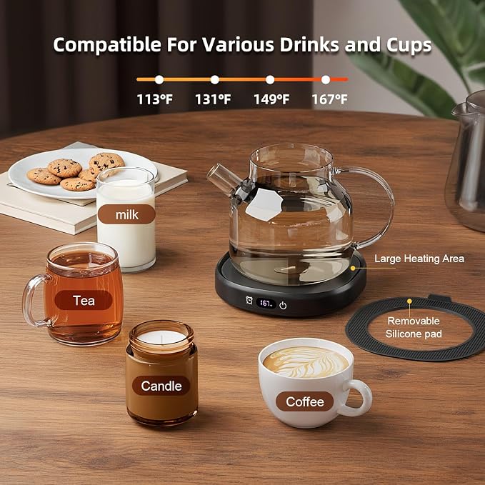 Coffee Mug Warmer Set Smart Heated Electric Tea Coffee Cup Warmer for Desk | Coffee Warmer with Mug Set, Beverage Candle Heater, 4 Temperature Control 8 Hours Auto Shut Off, Coffee Gifts for Men Office - Image 6