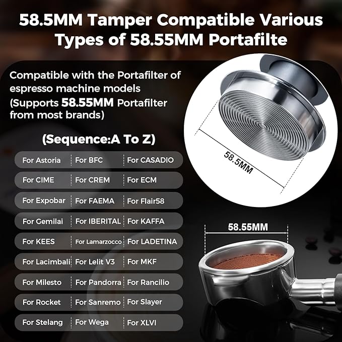 IKAPE 58mm Espresso Tamper Kit 6 IN 1 Silver, Coffee Tamper Set with Tamper, Distributor, Magnetic Funnel, Silicone Mat, Puck Screen, and Cleaning Towel for the Perfect Shot