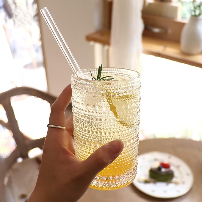 ZOOFOX Set of 6 Vintage Drinking Glasses, 13 oz Clear Hobnail Glasses Tumbler, Embossed Design Glassware for Beverages, Water, Juice, Beer, Cocktail, Whiskey and Milk - Image 4