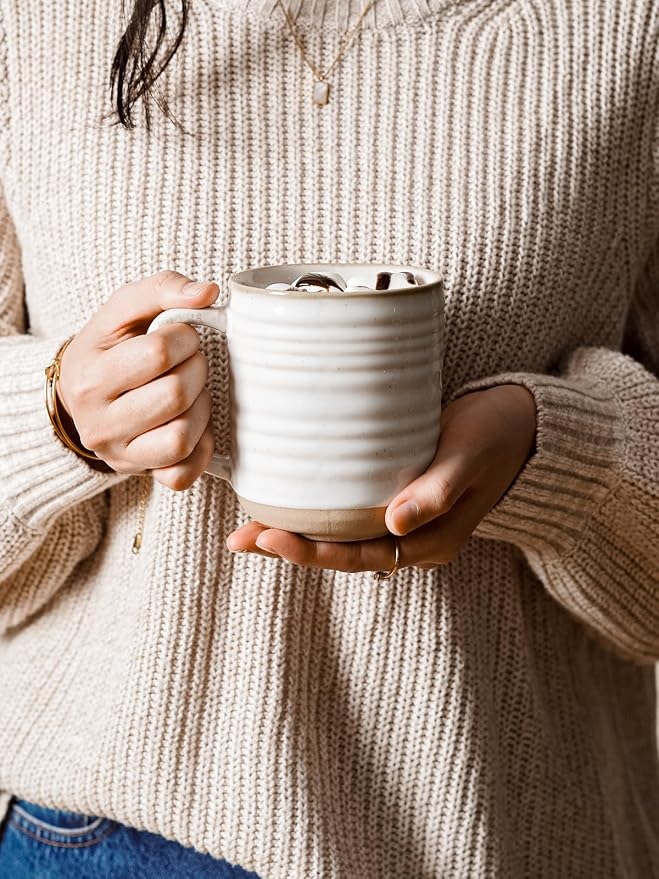 LE TAUCI Coffee Mugs 18 oz,Ceramic Mug Set, Coffee Cups for Latte, Hot Tea, Cappuccino, Mocha, Cocoa, Dishwasher Safe, Suit For Housewarming Wedding- 3.8 inch, Set of 4, Arctic White - Image 2