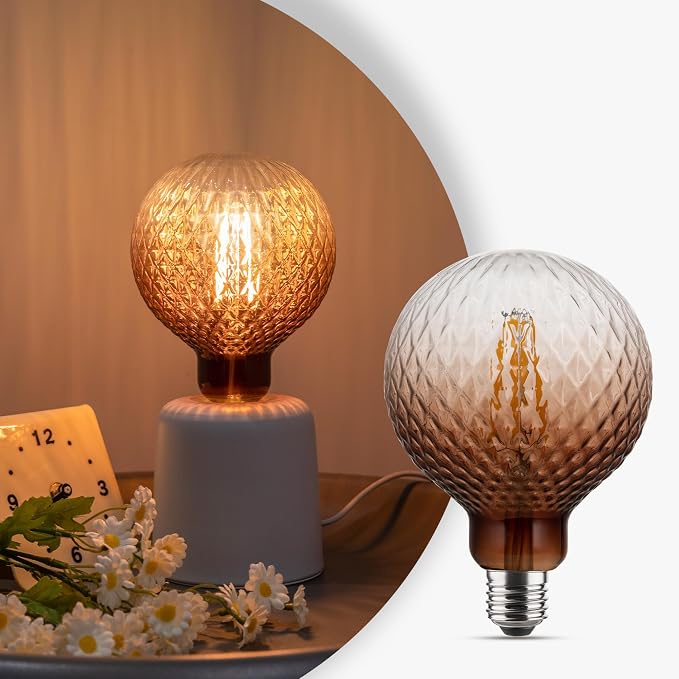G125 Edison LED Bulb,4W Dim E26,2200K Gradient Brown Diamond Glass | Large Globe Light Bulbs,Squirrel Cage Filament, Cozy Warm Tone, Decorate Bars, Restaurants, Kitchens & All Indoor Occasions by Harwez