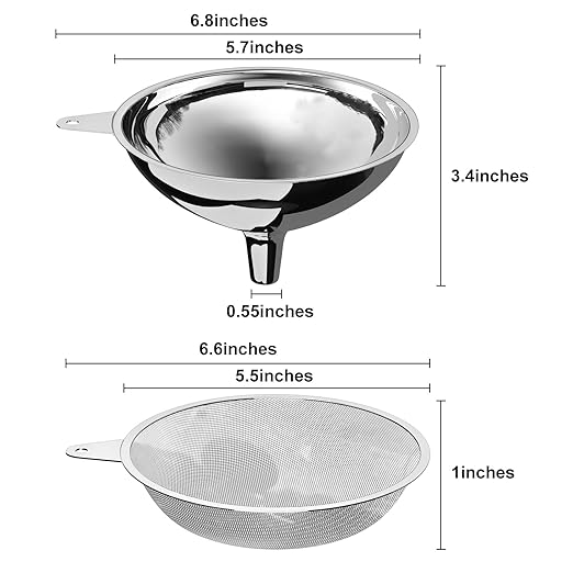 Stainless Steel Large Funnel with Filter (5.7 in. X 0.55 in. Mouth) and 50 Mesh Stainless Steel Food Filter for Bottle, Oil, Juice, Coffee, Honey, Milk