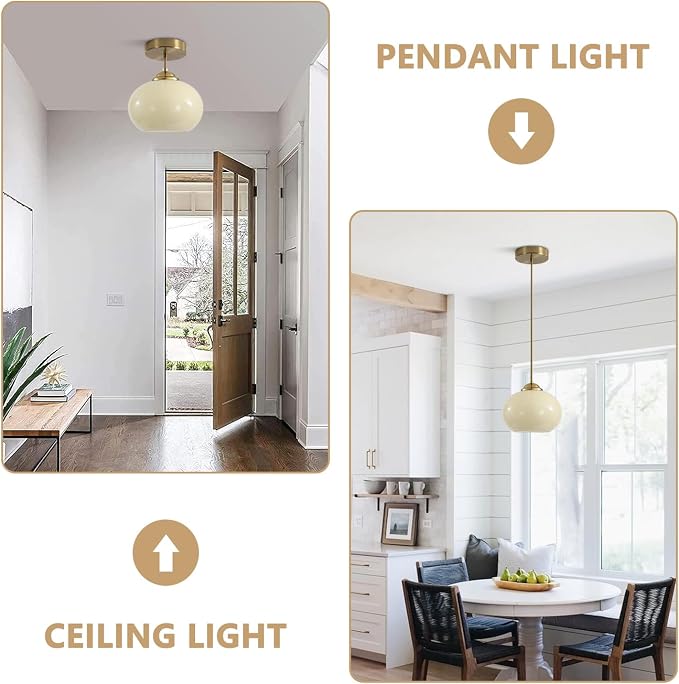 KCO Lighting Gold Kitchen Island Lighting Small Yellow Glass Globe Pendant Light Fixture Brass Hanging Light Fixture for Dining Room Entryway Hallway - Image 3