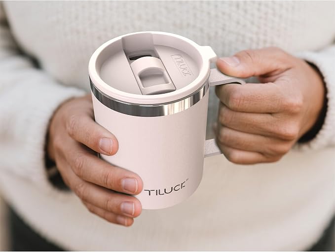 TILUCK 12 oz Insulated Coffee Mug with Lid and Handle | BPA-Free Lid, Double-Wall Vacuum Insulation, Stainless Steel Coffee Cup, Dishwasher Safe Mug for Hot & Cold Drinks,SakuraPink - Image 5