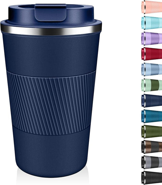 Insulated Coffee Tumbler 17 oz, Stainless Steel Coffee Mug with Lids, Travel Coffee Mug Leak Proof, Double Wall Vacuum Insulated Reusable Coffee Cup, Keep Drinks Hot and Cold (Navy Blue, 17 Ounces) by Unknown