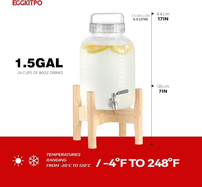 EGGKITPO 1.5 Gallon Polycarbonate Drink Dispensers for Parties 304 Stainless Steel Spigot Lemonade Dispenser with Stand Holloween Water Dispenser for Wedding Sun Tea Jar Laundry Detergent BPF FREE