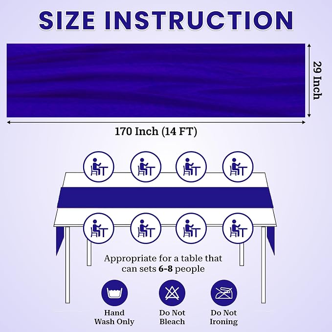 Pack of 10 | Royal Blue | 14ft Chiffon Table Runner 29x170 Inches Long Romantic Rustic Sheer Gauze Runner for Wedding Bridal Shower Birthday Banquets Engagement Spring Easter Boho Decorations - Image 3