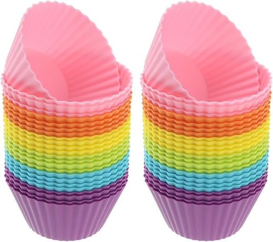 Freshware Cupcake Liners, Pack of 48 Silicone Muffin Cups, Reusable & Non-stick Cupcake Liners for Party Halloween Christmas, Round