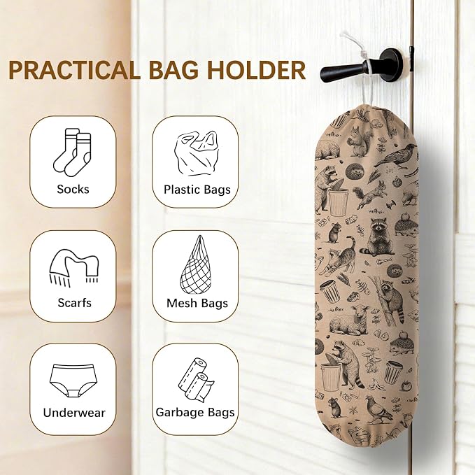 Plastic Bag Holder Dispenser, Plastic Grocery Bag Organizer & Wall Mount Paper Trash Bags Saver Storage for Kitchen Home Pantry Decor, Retro Animal Shopping Bags Storage Dispenser - Image 4