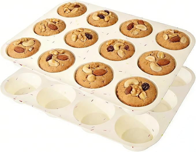 Silicone Muffin Pans for Baking,12 Cup Nonstick Cupcake Pan 2Pcs | Food-Grade Silicone Muffin Tin, Oven Dishwasher Freezer Safe Silicone Molds for Home Baking DIY, Cupcakes, Egg Bites by Ruinovate