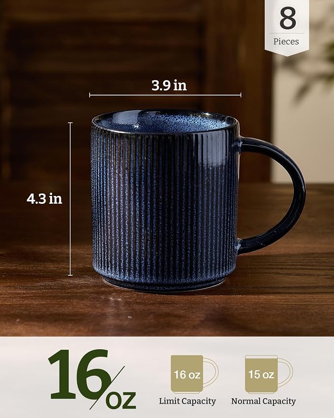 famiware Coffee Mug Set for 8, Star 16 oz Catering Mugs Cup Set with Handle for Coffee, Tea, Cocoa, Milk - Ceramic Stoneware Drinkware Set, Nebulas Blue - Image 4