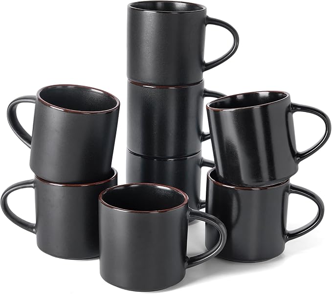 famiware Coffee Mugs Set of 8, Nebula 14oz Coffee Mugs, Ceramic Cup Set with Handle for Latte, Tea, Milk, Cappuccino, Matte Black by Famiware