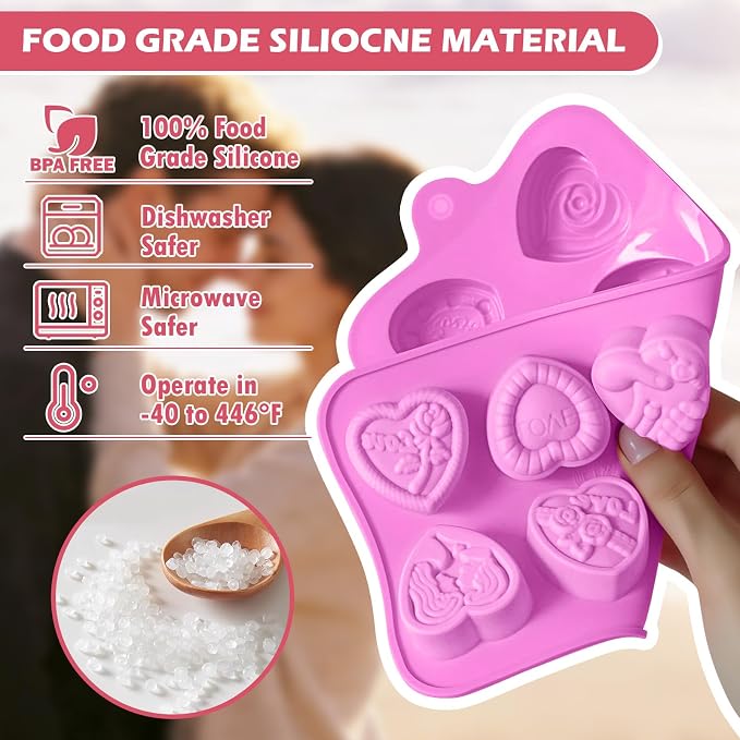 HKNMTT Heart Molds Silicone Valentine's Day Chocolate, Small 10 Love Conversation Shapes Truffle Gifts Bite Size 3D Rose Candy Mould Gummy Jello Gelatin Cute Wax Melt Ice Cube Handmade Soap DIY Making - Image 5