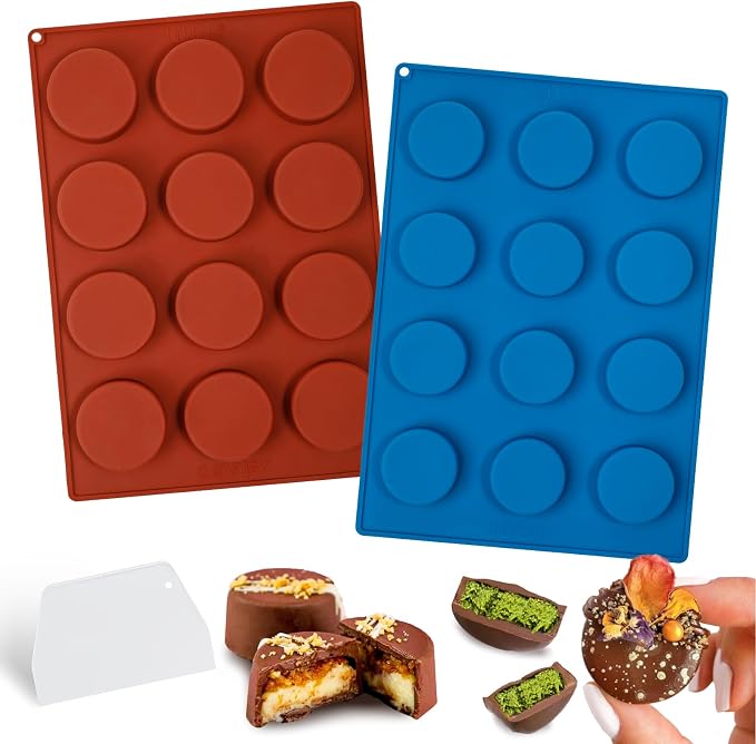 Webake Mini Size Cake Puck Mold Set, Silicone Flat Cake Pop Molds 1.75" x 0.75", BPA Free 2 Molds and 1 Scraper by Webake