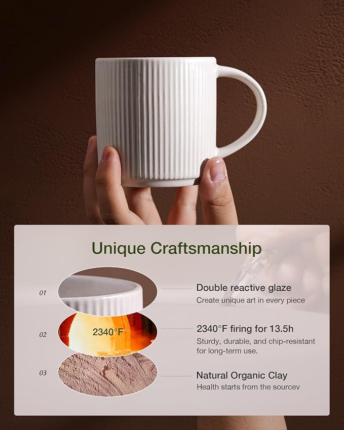 famiware Coffee Mug Set for 8, Star 12 oz Catering Mugs Cup Set with Handle for Coffee, Tea, Cocoa, Milk - Ceramic Stoneware Drinkware Set, Matte White - Image 6