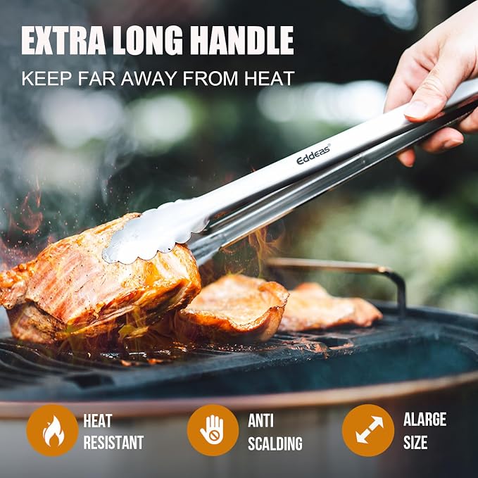 Grill Tongs UP TO 600°F Metal BBQ Tongs For Cooking 2PCS 12" 17 INCH | Heat Resistant 600 Degrees Stainless Steel Kitchen tongs, Metal Locking Tong for Cooking, Grilling, Outdoor Barbecue - Image 2