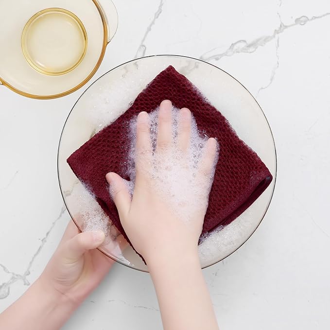 Homaxy 100% Cotton Waffle Weave Kitchen Dish Cloths 8-Pack, Burgundy | 12 x 12 Inches, Ultra Soft Absorbent Dish Towels, Quick Drying Dish Rags with Hanging Loop - Image 4