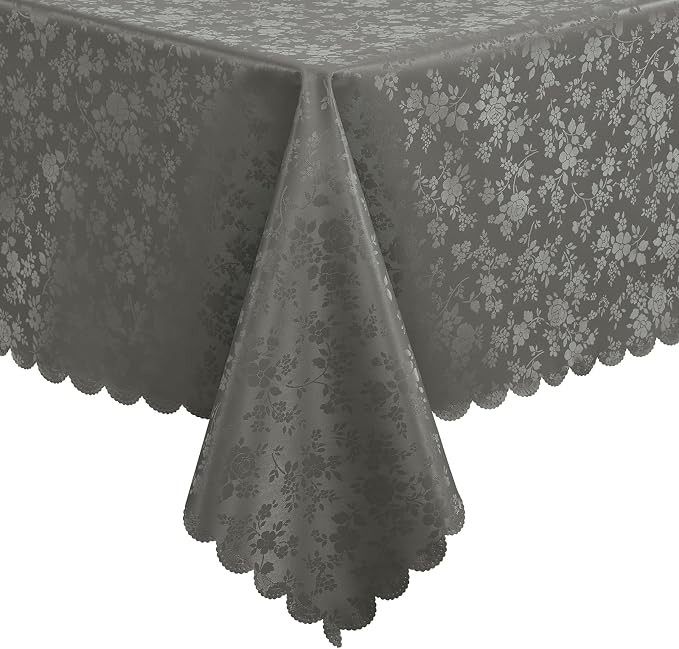 Smiry Rectangle Waterproof Heavy Duty Vinyl Tablecloths, 52 x 70 Inch | Wipeable Washable Floral Embossed Table Cover for Kitchen and Dining Room, Indoor & Outdoor Use, Dark gray by Smiry