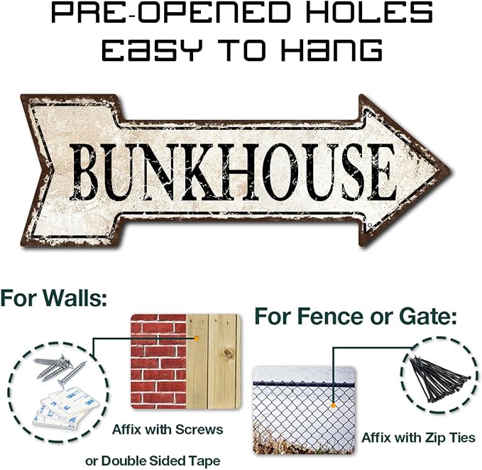 Mukuko Vintage Look Bunkhouse Sign 6" x 18" Arrow Tin Metal Sign | Farmhouse Wall Decor Art, Country Decorations, Rustic Retro Home, Cowboy Ranch Gift - Image 3