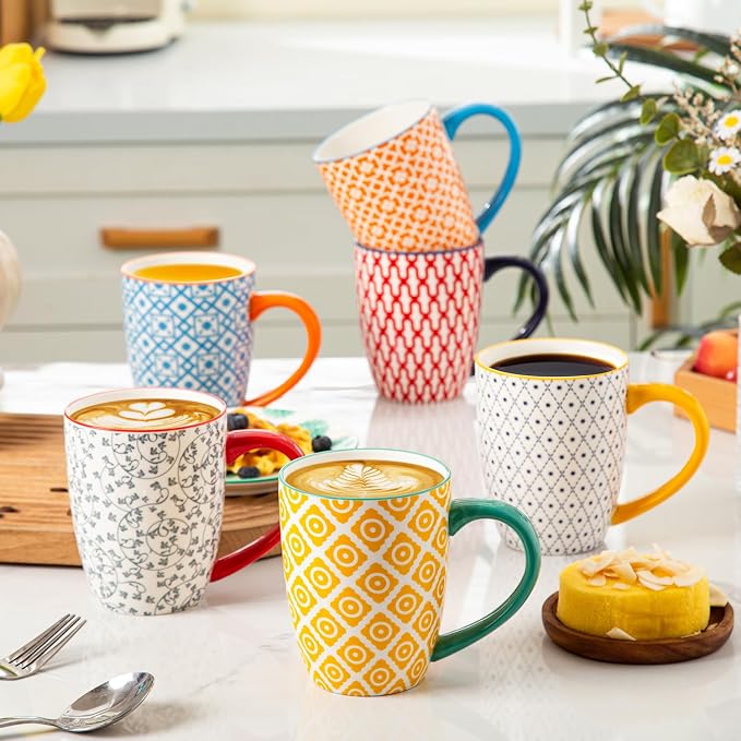 Ceramic Coffee Mugs Set - 16 Oz Large Porcelain Tea Cups with Handle for Men Women Cappuccino Latte Cocoa - Microwave Dishwasher Safe - Christmas Housewarming Gift - Set of 6 - Assorted Colors - Image 3