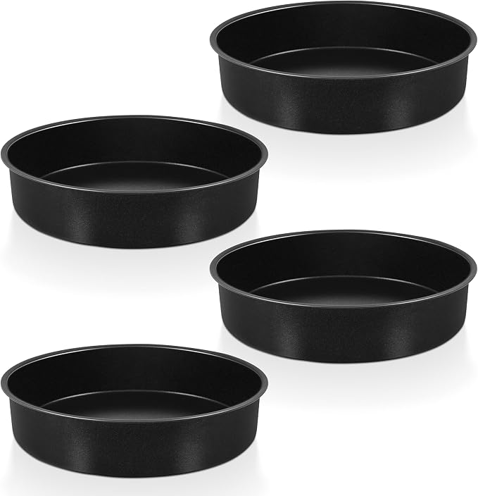 P&P CHEF 9.5 Inch Cake Pan Set, Non-stick Baking Pans for Cake, 4Pcs | Round Cake Baking Tins for Tier Smash Cakes, Bread, Non-Toxic & Solid, Stainless Steel Core & Leak-Proof, Black by PPCHEF