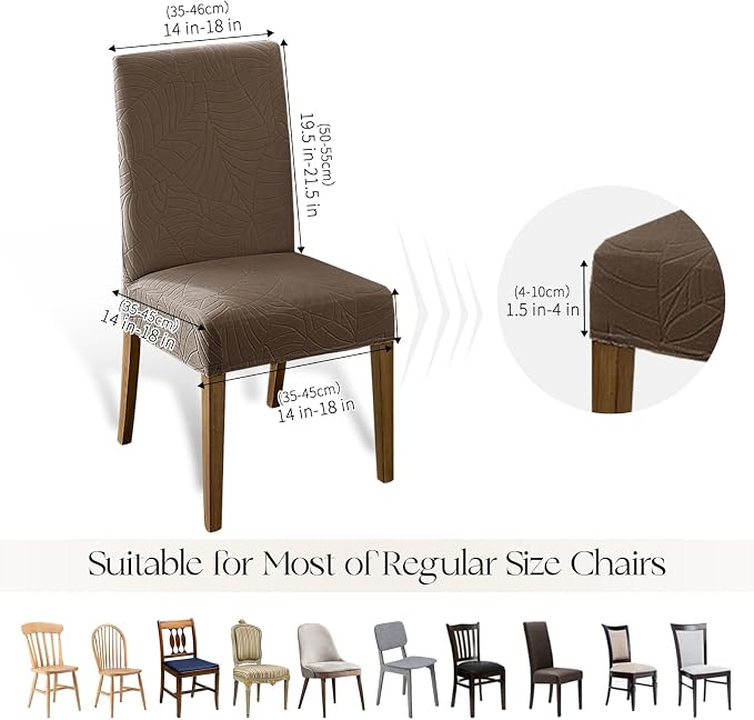 MOSAYT 100% Waterproof Dining Room Chair Covers Set of 6, Super Fit Stretch Jacquard Parson Chairs Slipcovers Removable Washable Chair Seat Protectors for Home, Kitchen, Banquet (Taupe) - Image 6