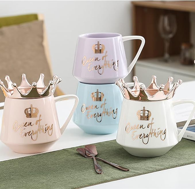 Arawat Queen of Everything Mug with Lid Sweet White Mug with Crown Coffee Mugs Gift with Spoon & Coaster 12 oz Ceramic Cup Birthday Gift for Women Girls Mom Girlfriend Valentine's Day Gifts for Women - Image 3