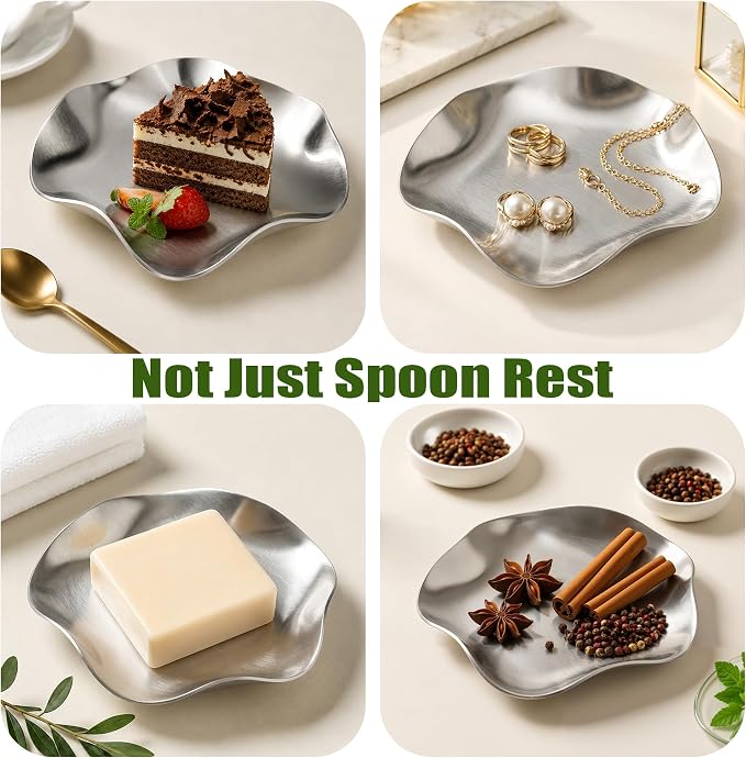 VanlonPro Stainless Steel Spoon Rest, Spatula Ladle Holder, Stainless Steel Utensil Spoon Rest Holder, Brushed Finish, Dishwasher Safe 5.9 Inch (Flower Silver 1PC) - Image 6