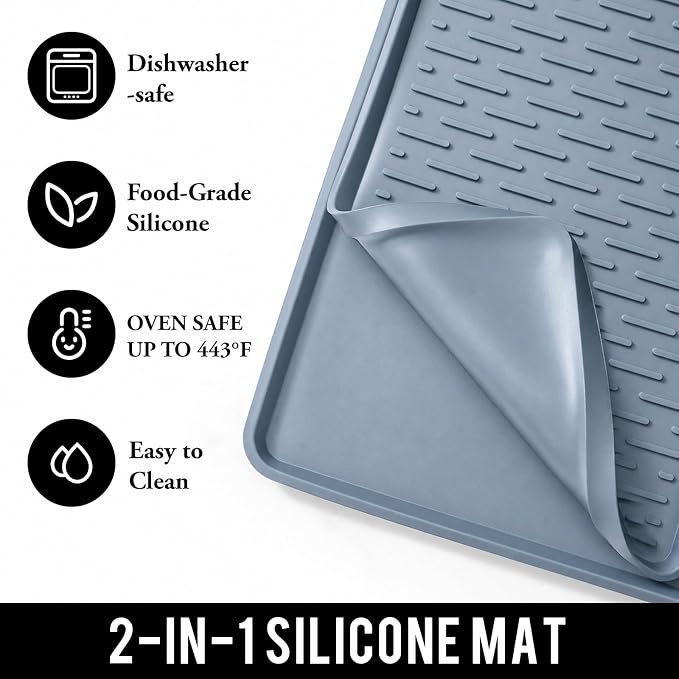 2 In 1 Extra Large 16"x24" Silicone Coffee Bar Mat Accessories Heat Resistant for espresso Machine with Detachable Dish Drying Rug Kitchen Office House Home Essentials Barista Stuff Women Gifts - Image 2