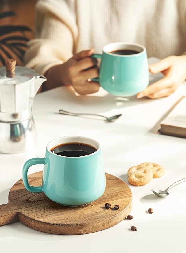 Teocera Ceramic Coffee Mug Set of 4-12 oz Coffee Mugs with Large Handles for Hot or Cold Drinks Like Latte, Cocoa, Tea or Juice - Smooth Ceramic, Dishwasher Safe, Turquoise - Image 6