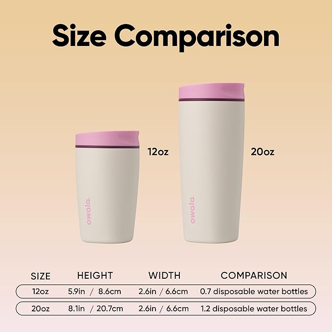 Owala SmoothSip Slider Insulated Stainless Steel Coffee Tumbler, Reusable Iced Coffee Cup, Hot Coffee Travel Mug, BPA Free 12 oz, Pink/Tan (Daybreak) (Pack of 8) - Image 5