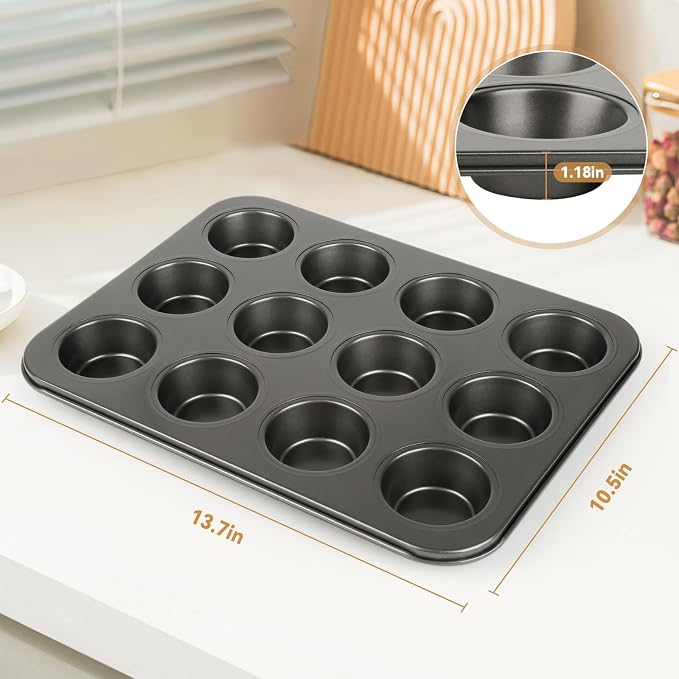 Artcochan 2 Pack Muffin Pan with 100 Cupcake Liners, 12 Cup Nonstick Cupcake Pan for Baking, Carbon Steel Baking Supplies Muffin Tin - Image 3