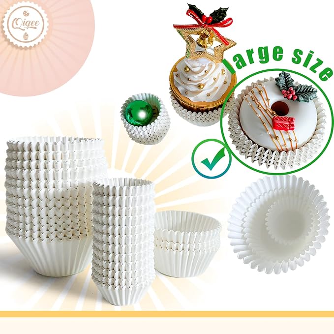 qiqee White Cupcake Liners, 300 Count, Jumbo Size - Image 4