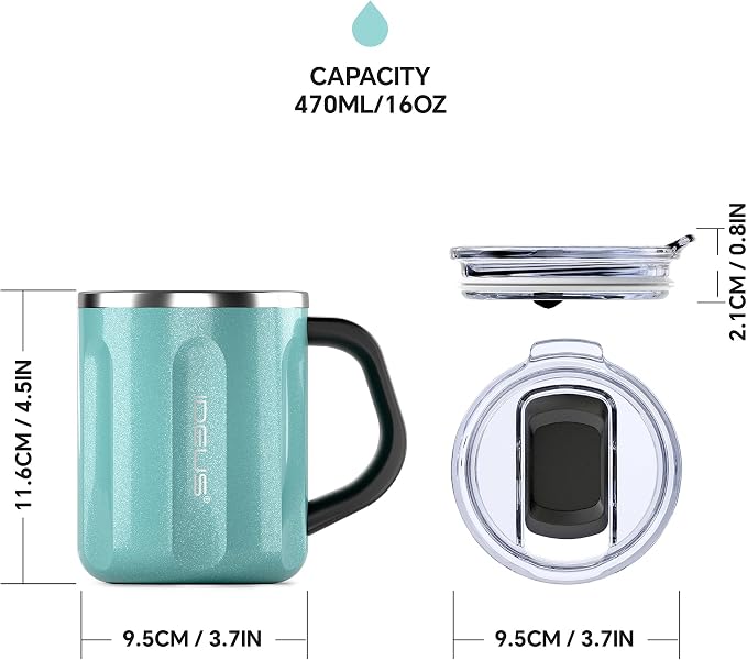 Ideus 16 oz Insulated Coffee Mug with Handle and Lid, Double Wall Stainless Steel Vacuum Thermal Coffee Mug, Travel Coffee Cup Thermal Cup for Home and Office, Sky Blue-FUJI FLOW - Image 5