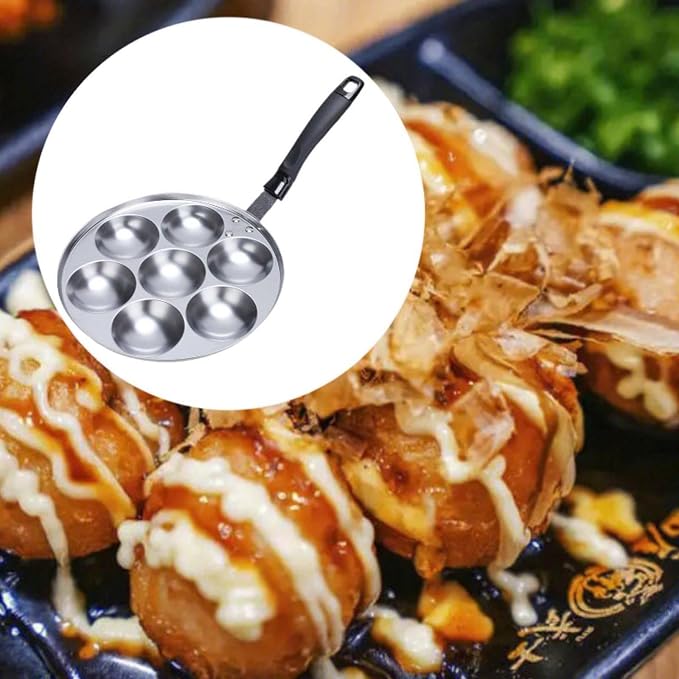 Amagogo Cake Aluminum Alloy Round Frying Pan 7-Hole Pancake Cooking Smooth Surface Nonstick Release Suitable for Home Kitchen Morning Cooking - Image 2