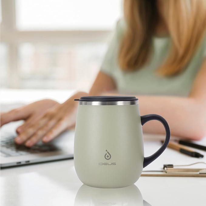 Ideus 16 oz (470 ml) Insulated Coffee Mug with Handle and Lid, Double Wall Stainless Steel Vacuum Thermal Coffee Mug, Travel Coffee Cup Thermal Cup for Home and Office (Celadon) - Image 7