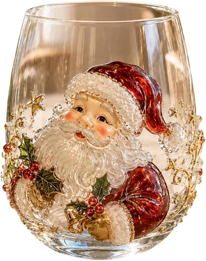 3D Christmas Glass Art Cup, Luxury Raised Holiday Glassware Collection | Cute Festive Stemless Wine Glasses,Artistic Holiday Table Ornaments,Perfect Christmas Home Decor Gifts for Various Beverages by Unknown