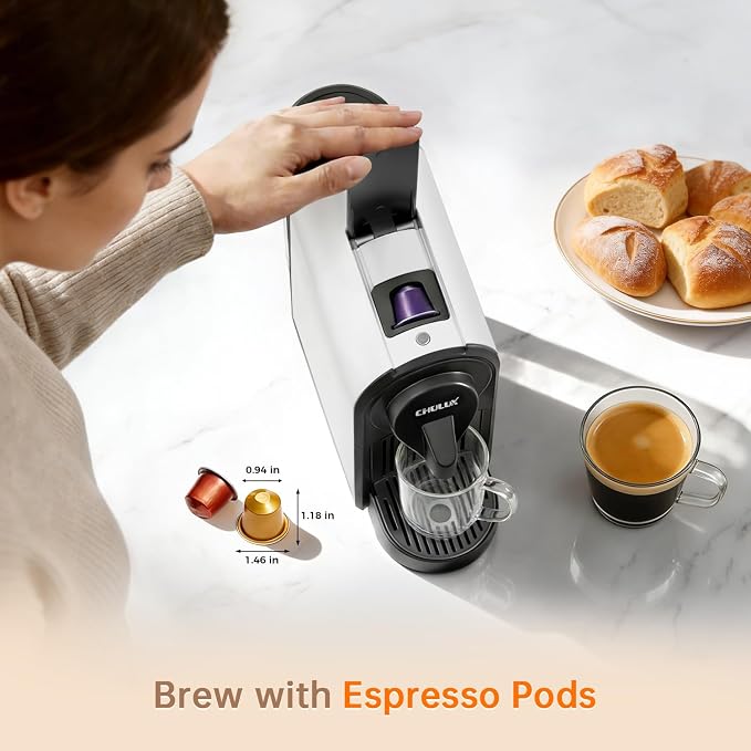 CHULUX Bafè-Pro Espresso Machine for Nes Original Pods, Fast Brewing, White | 1400W Rapid Heating, Espresso Lungo Buttons, Used Capsule Drawer, Auto-Eject System, 24oz Removable Reservoir, Mini Footprint - Image 2