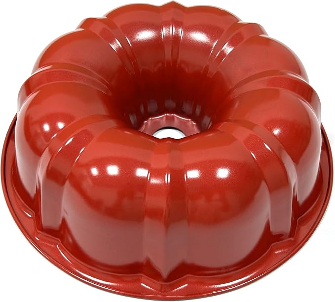 Classic Bakeware 9.5 Inch Non-stick Fluted Cake Pan,Heavy Duty Carbon Steel Tube Baking Mold Red by Kundalini