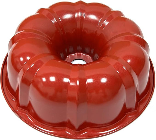 Classic Bakeware 9.5 Inch Non-stick Fluted Cake Pan,Heavy Duty Carbon Steel Tube Baking Mold Red by Kundalini