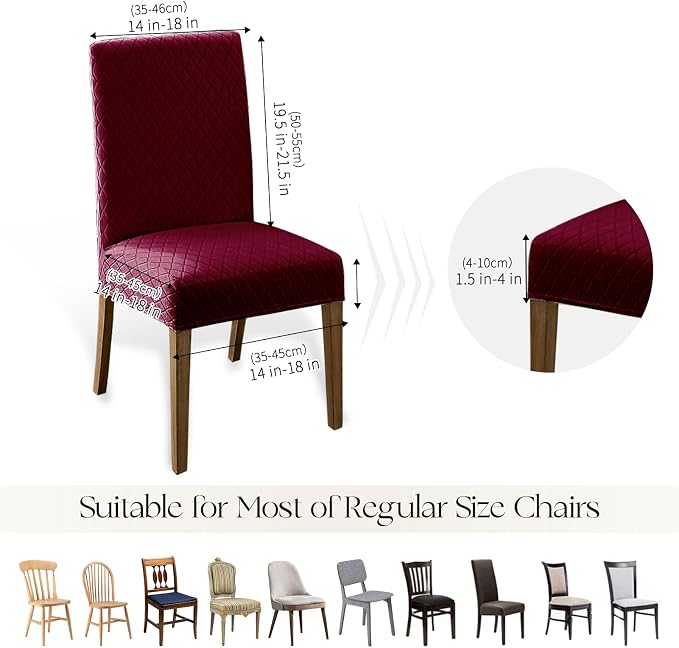 MOSAYT 100% Waterproof Dining Room Chair Covers Set of 6, Super Fit Stretch Jacquard Parson Chairs Slipcovers Removable Washable Chair Seat Protectors for Home, Kitchen, Banquet (Burgundy) - Image 6