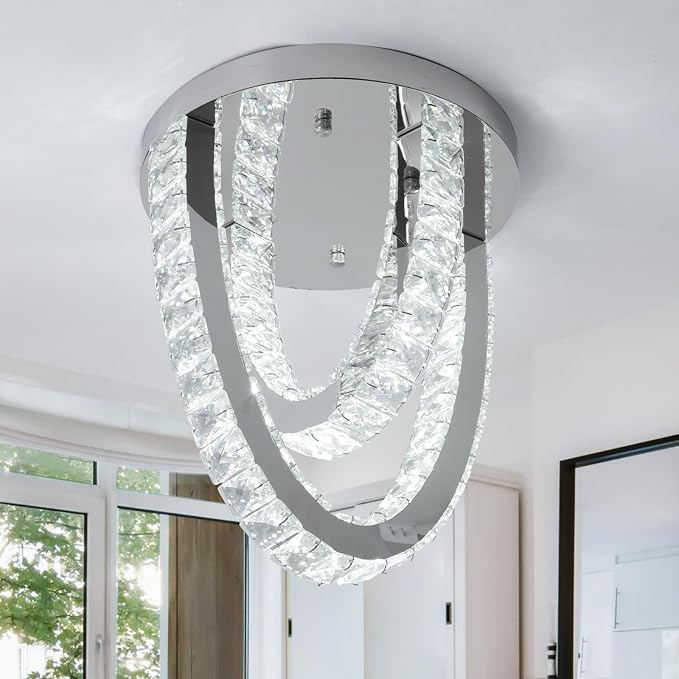 Modern Crystal Ceiling Light Chandelier, Flush Mount Lighting Fixture Pendant Ceiling Lamp Light for Living Room Bedroom Dining Room Hallway by Vinilky