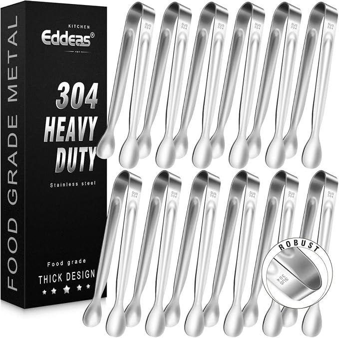 12 PCS Mini Serving Tongs, 6 Inch Small Sugar Tongs, Stainless steel Small Kitchen Tiny Food Tongs for Serving Food, Coffee Bar, Tea Party, Desserts Party and Ice Bucket by Eddeas