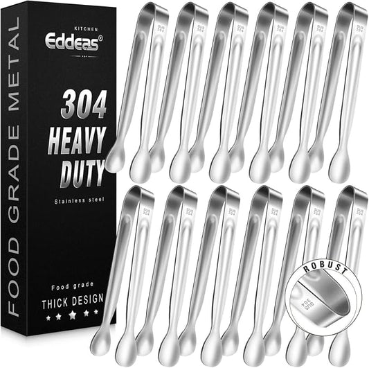 12 PCS Mini Serving Tongs, 6 Inch Small Sugar Tongs, Stainless steel Small Kitchen Tiny Food Tongs for Serving Food, Coffee Bar, Tea Party, Desserts Party and Ice Bucket by Eddeas