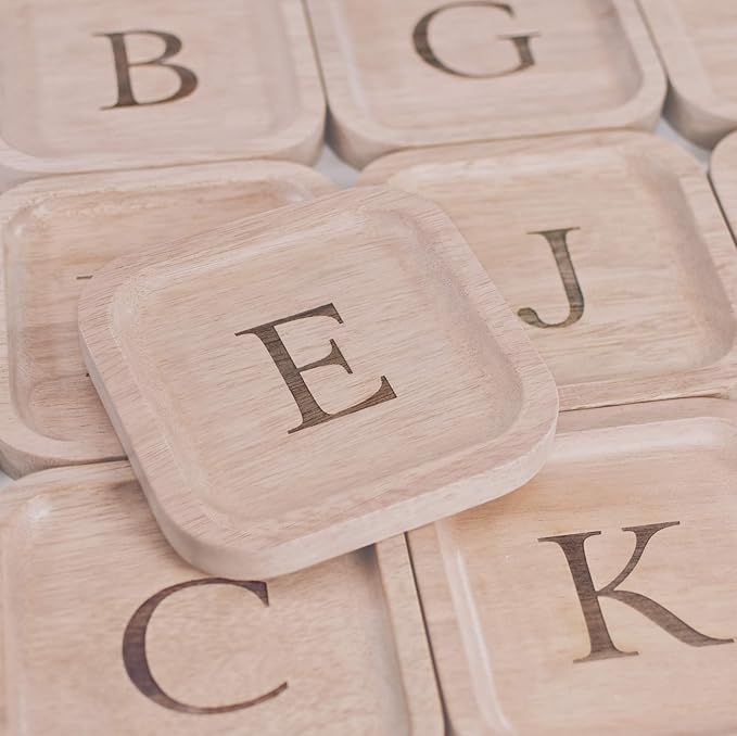I'm Wooden Personalized Letter Catchall Valet Tray Trinket Dish Jewelry Tray Key Bowl Decorative Plate Organizing Ring Earrings Necklaces Bracelet Watch Coins Wallet Holder (6"x6" Sq Natural H)