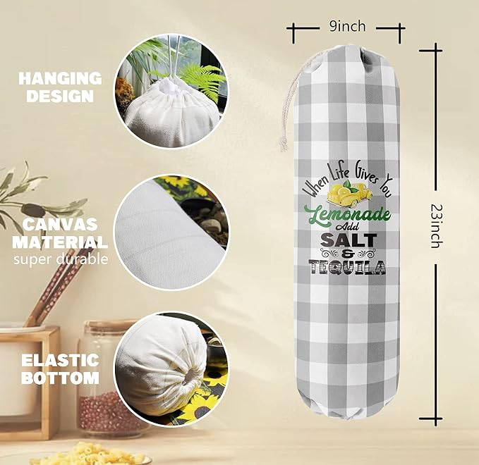 Grocery Bags Holder Organizer for Shopping Bags，Wall Mount Plastic Bags Storage Container Dispensers，Lemons Add Sal, Gift for Women Mother Grandmother Friend - Image 3