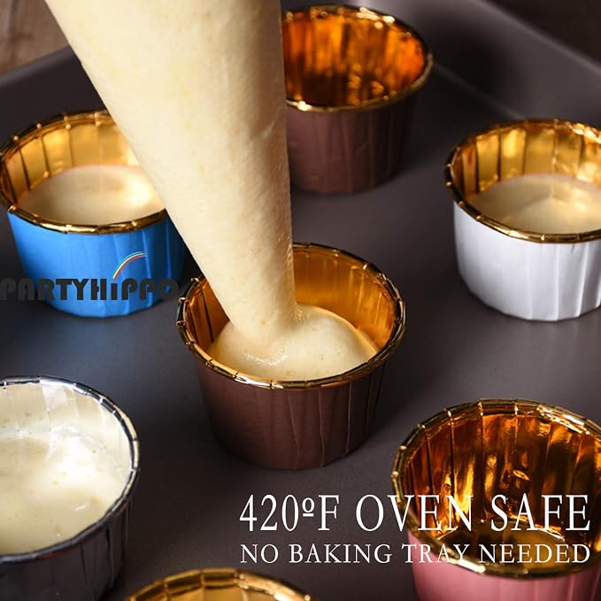 Party Hippo Cupcake Cups, 3.5 Oz 50 pcs Disposable Foil Muffin Liners, Gold Baking Cups, Ramekin Aluminum Cupcake Tip Pan Ramekin Holders, Little Baking Cups (50, Rose) - Image 3