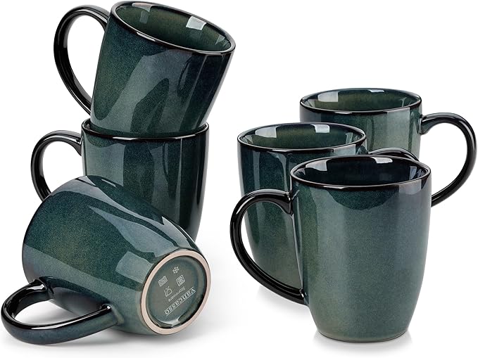 vancasso STARRY Ceramic Coffee Mug Set of 6, 12 Oz Tea Cups with Handle for Latte, Tea, Cappuccino, Milk, Cocoa, Microwave&Dishwasher Safe, Green by vancasso